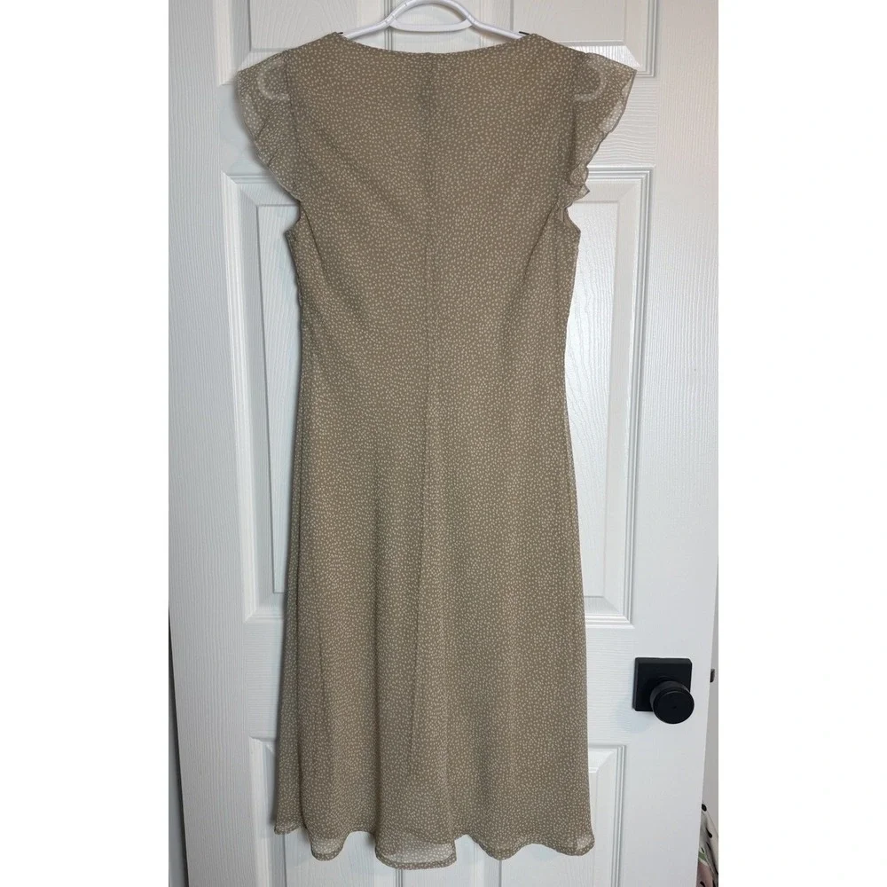 Vintage 90s Y2K FLP Beige Polka Dot Empire Waist Chiffon Prairie Midi Dress 8